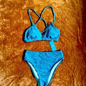 Teal Floral High Waisted Cheeky Bikini Set